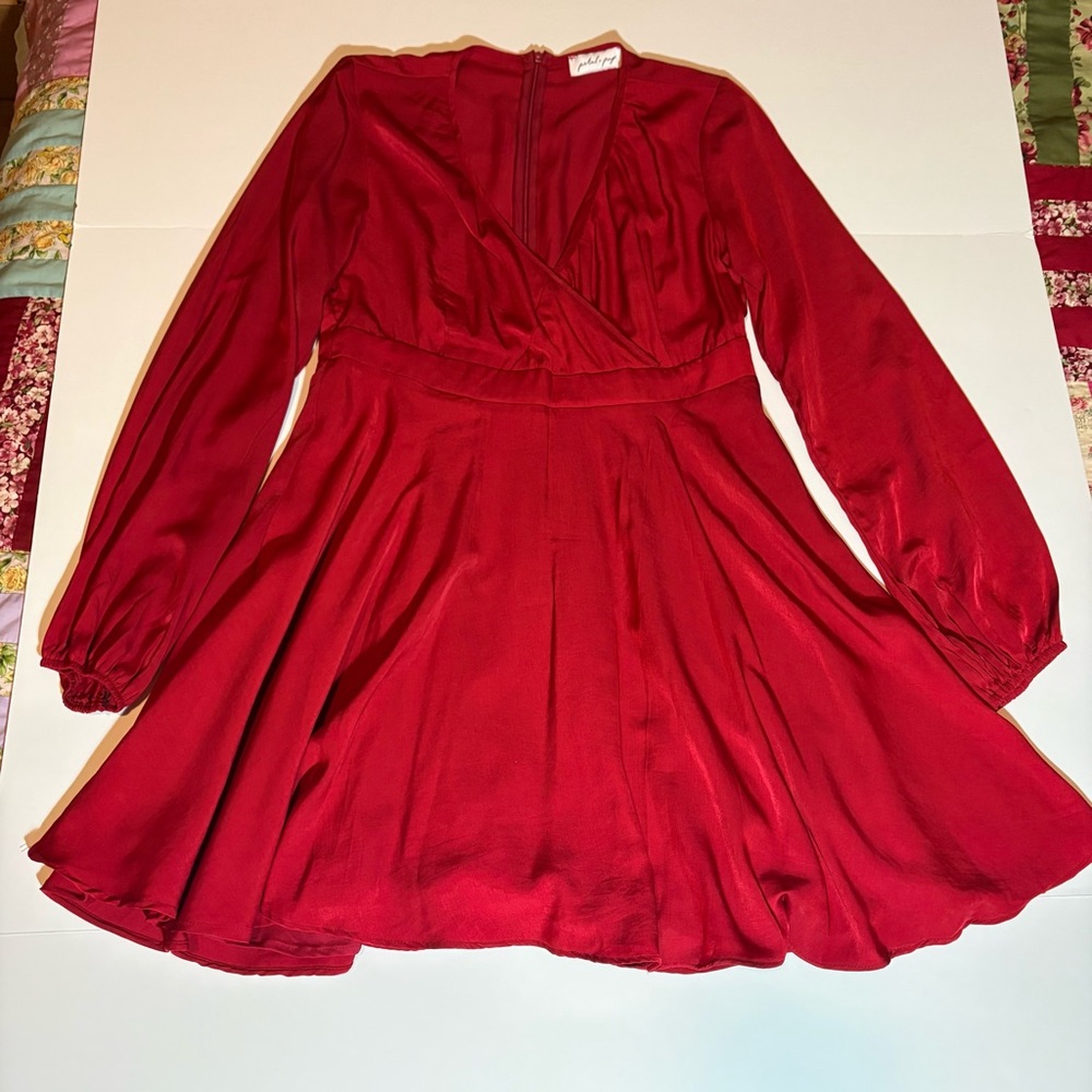 Petal & Pup Red Long-Sleeve Wrap Midi Dress, Sz 12, fits smaller. - Picture 10 of 15